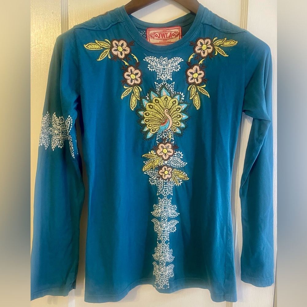 Vintage JWLA Johnny Was Embroidered Floral Peacock long sleeve Womens Bohemian